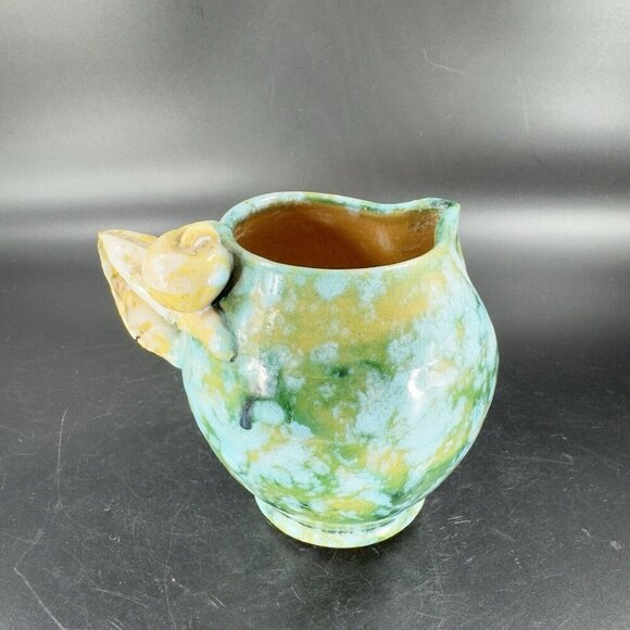 Vintage Hand Made Italian Pottery Small Pitcher Creamer Made Italy Leaf Handle - Picture 16 of 16
